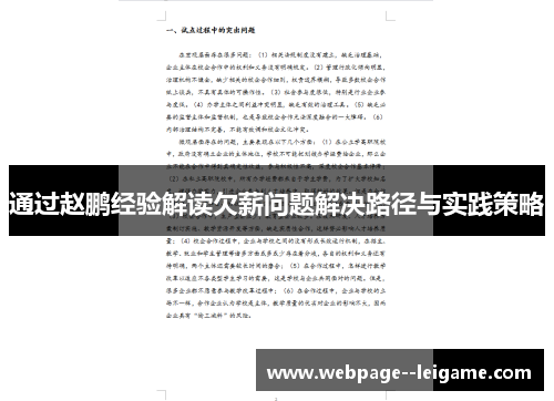 通过赵鹏经验解读欠薪问题解决路径与实践策略